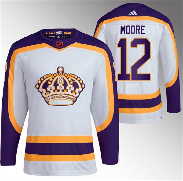 Men's Los Angeles Kings #12 Trevor Moore White 2022 Reverse Retro Stitched Jersey