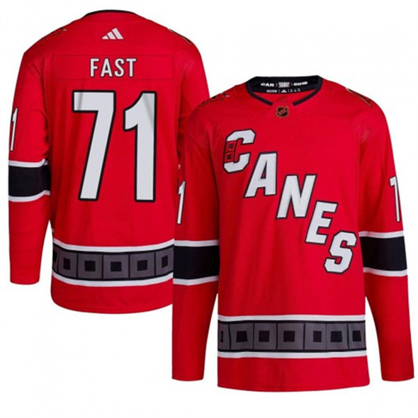 Men's Carolina Hurricanes #71 Jesper Fast 2022-23 Reverse Retro Red Stitched Jersey