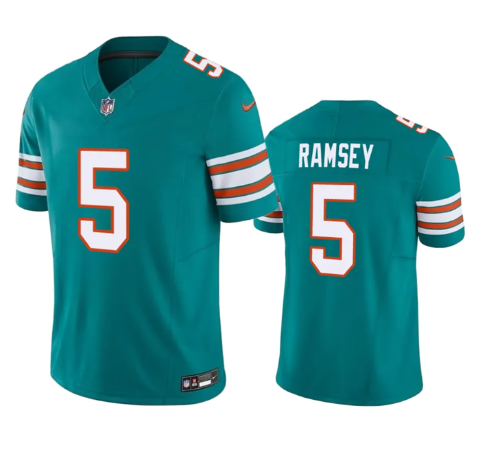 Men's Miami Dolphins #5 Jalen Ramsey Aqua 2023 F.U.S.E Vapor Limited Stitched Football Jersey