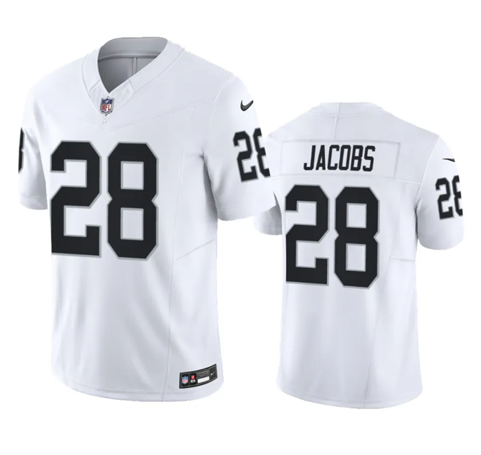 Men's Las Vegas Raiders #28 Josh Jacobs White 2023 F.U.S.E Vapor Untouchable Stitched Football Jersey