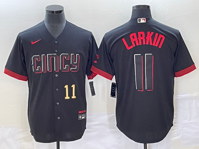 Men's Cincinnati Reds #11 Barry Larkin Number Black 2023 City Connect Cool Base Stitched Jersey2