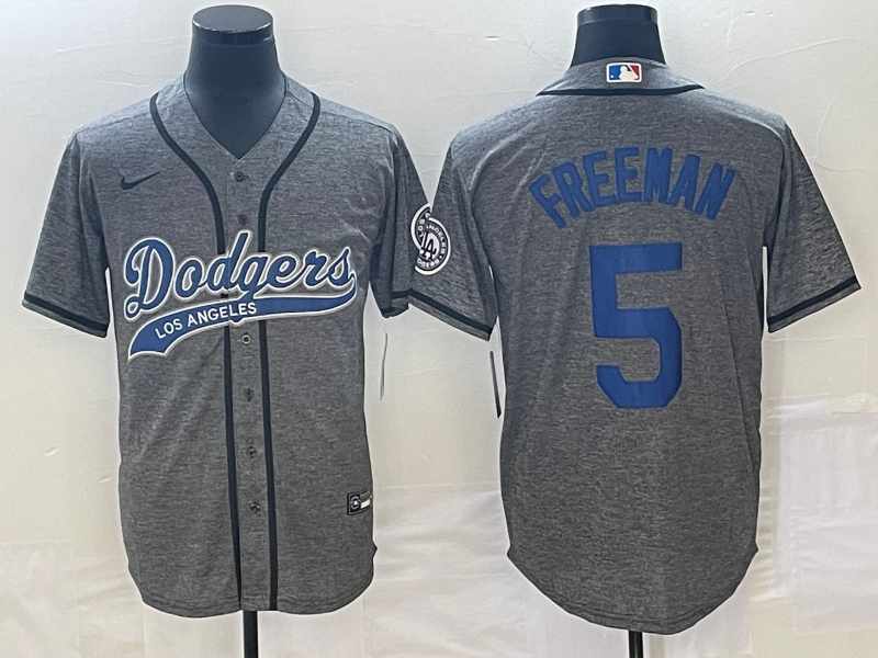 Men's Los Angeles Dodgers #5 Freddie Freeman Grey Gridiron Cool Base Stitched Baseball Jersey