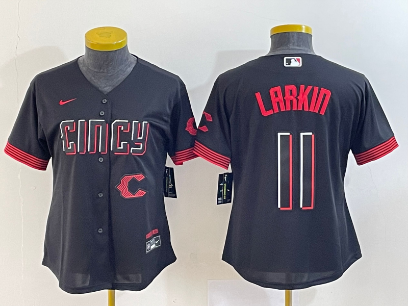 Women's Cincinnati Reds #11 Barry Larkin Black 2023 City Connect Cool Base Stitched Jersey1