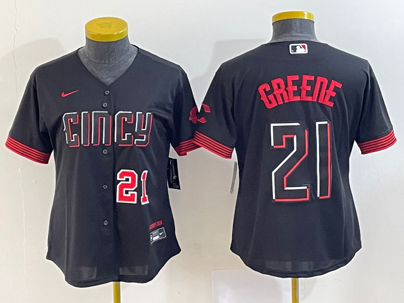 Women's Cincinnati Reds #21 Hunter Greene Number Black 2023 City Connect Cool Base Stitched Jersey2