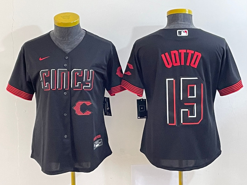 Women's Cincinnati Reds #19 Joey Votto Black 2023 City Connect Cool Base Stitched Jersey1