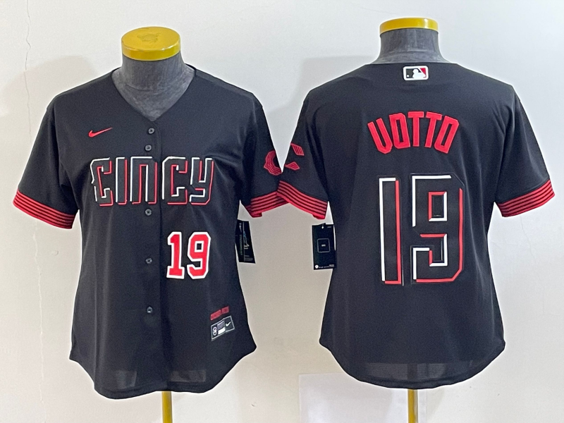 Women's Cincinnati Reds #19 Joey Votto Number Black 2023 City Connect Cool Base Stitched Jersey2