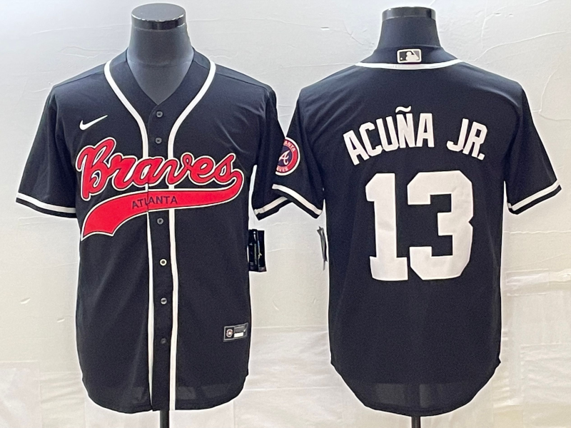 Men's Atlanta Braves #13 Ronald Acuna Jr Black Cool Base Stitched Baseball Jersey