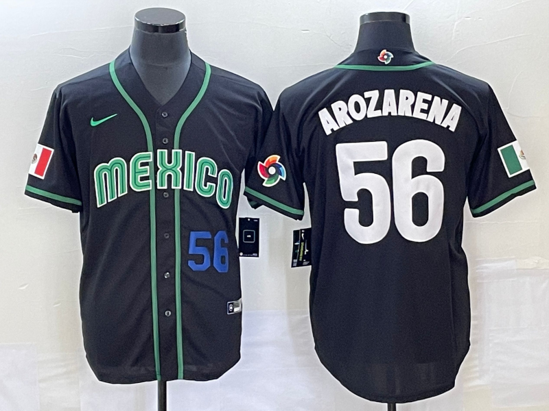 Men's Mexico Baseball #56 Randy Arozarena Number 2023 Black World Classic Stitched Jersey3