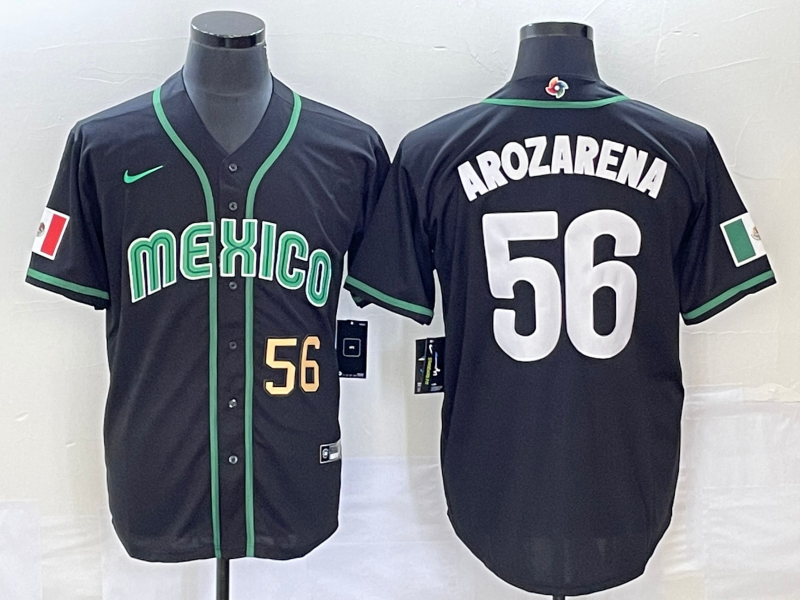 Men's Mexico Baseball #56 Randy Arozarena Number 2023 Black World Classic Stitched Jersey1