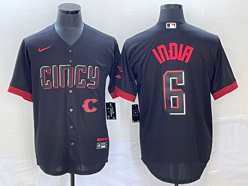 Men's Cincinnati Reds #6 Jonathan India Black 2023 City Connect With Patch Stitched Jersey1