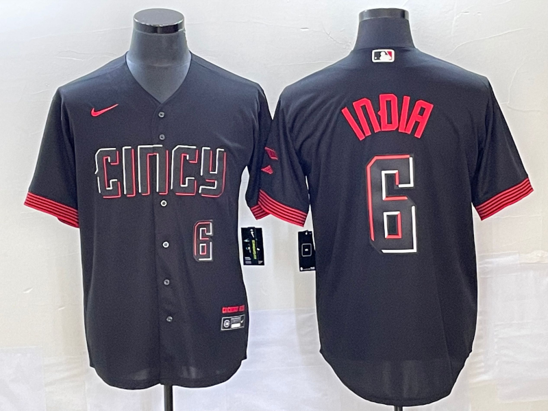 Men's Cincinnati Reds #6 Jonathan India Number Black 2023 City Connect With Patch Stitched Jersey2