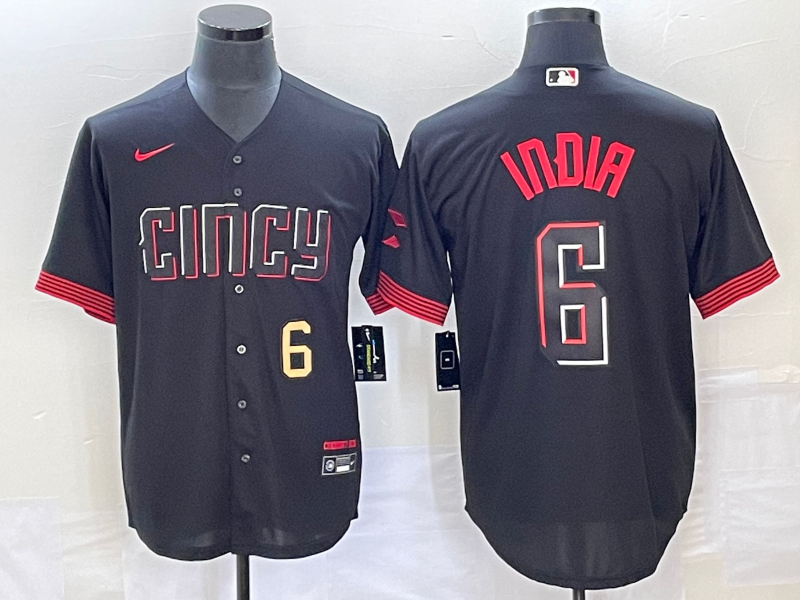 Men's Cincinnati Reds #6 Jonathan India Number Black 2023 City Connect With Patch Stitched Jersey1