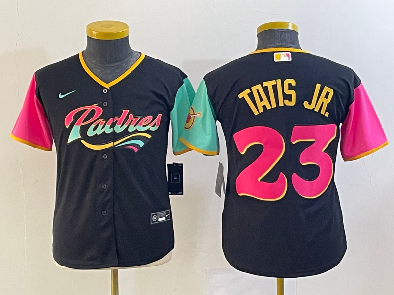 Youth San Diego Padres #23 Fernando Tatis Jr Black 2022 City Connect Cool Base Stitched Jersey