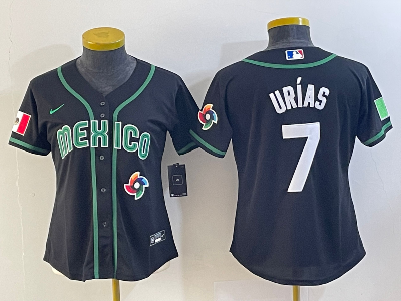 Women's Mexico Baseball #7 Julio Urias Number 2023 Black World Classic Stitched Jersey6