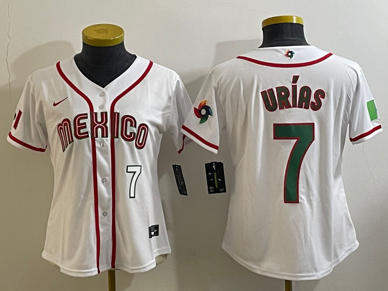 Women's Mexico Baseball #7 Julio Urias Number 2023 White World Classic Stitched Jersey6