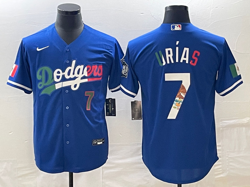 Men's Los Angeles Dodgers #7 Julio Urias Number Blue Cool Base Stitched Jersey1