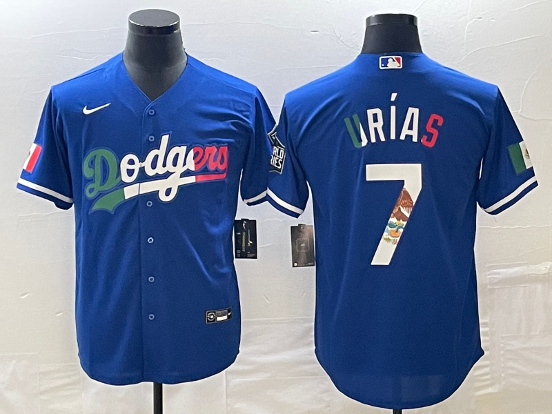 Men's Los Angeles Dodgers #7 Julio Urias Number Blue Cool Base Stitched Jersey