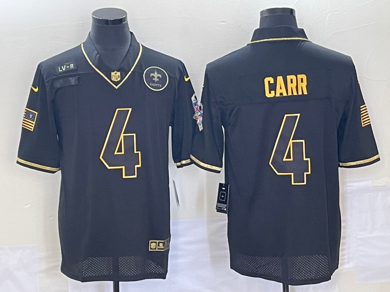 Men's New Orleans Saints #4 Derek Carr Black Gold 2020 Salute To Service Stitched NFL Nike Limited Jersey