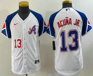 Youth Atlanta Braves #13 Ronald Acuna Jr Number White 2023 City Connect Cool Base Stitched Jersey1