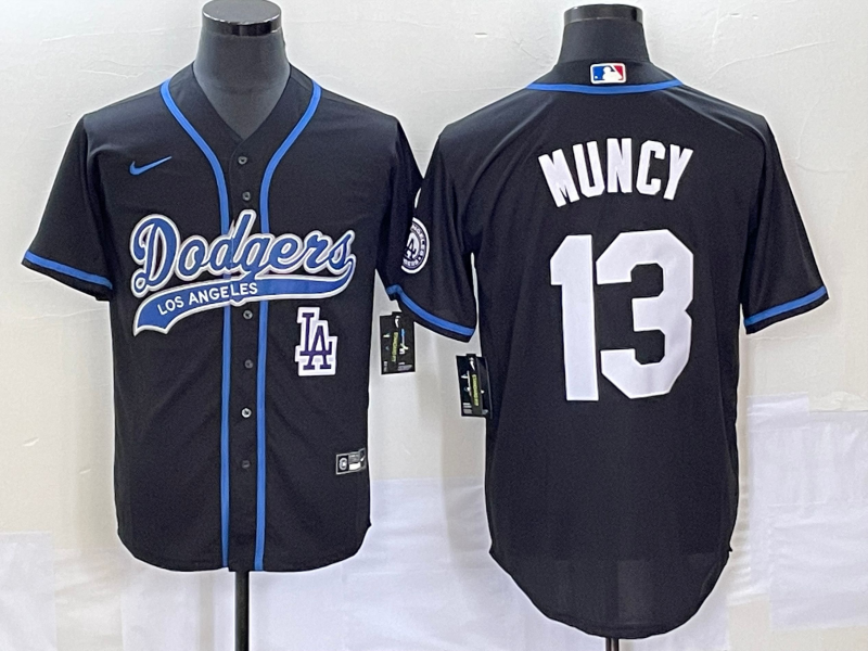 Men's Los Angeles Dodgers #13 Max Muncy Black With Patch Cool Base Stitched Baseball Jersey