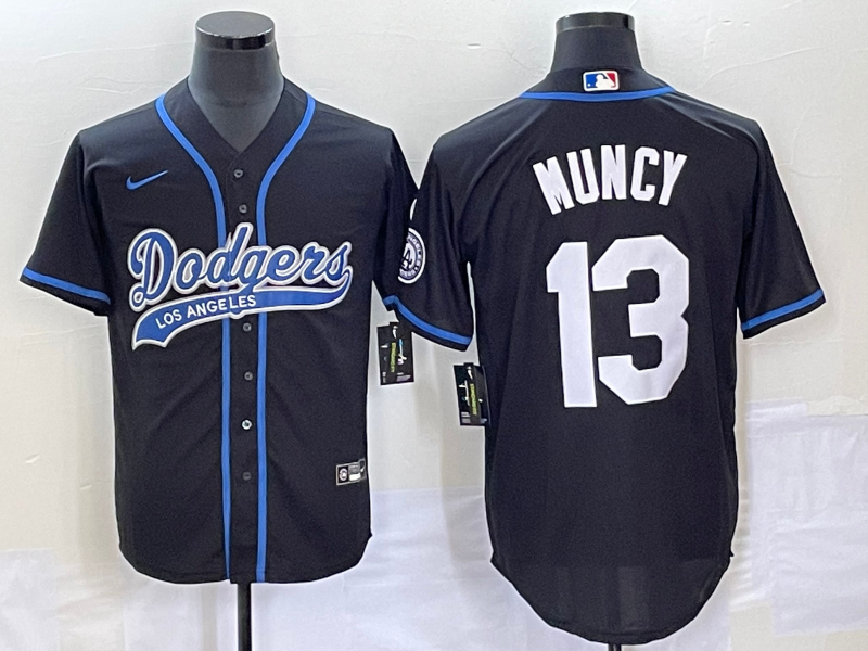 Men's Los Angeles Dodgers #13 Max Muncy Black With Patch Cool Base Stitched Baseball Jersey1