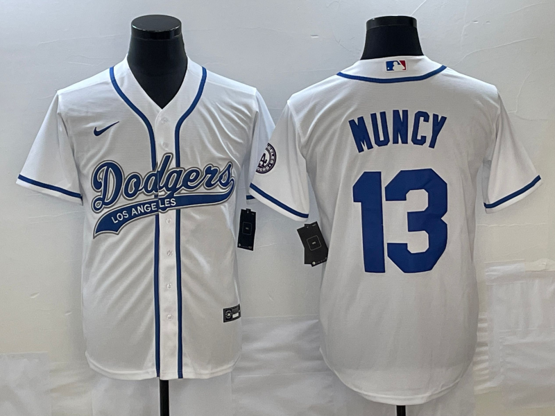 Men's Los Angeles Dodgers #13 Max Muncy White With Patch Cool Base Stitched Baseball Jersey1