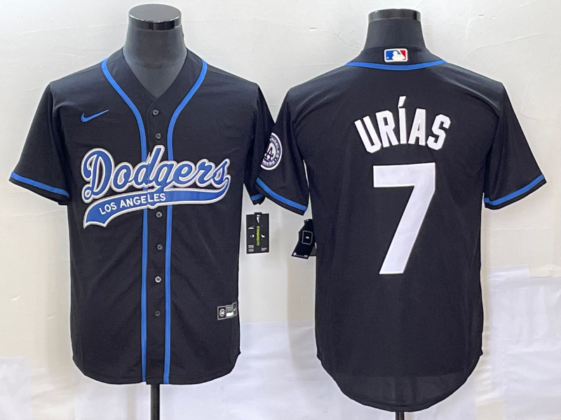 Men's Los Angeles Dodgers #7 Julio Urias Black With Patch Cool Base Stitched Baseball Jersey1