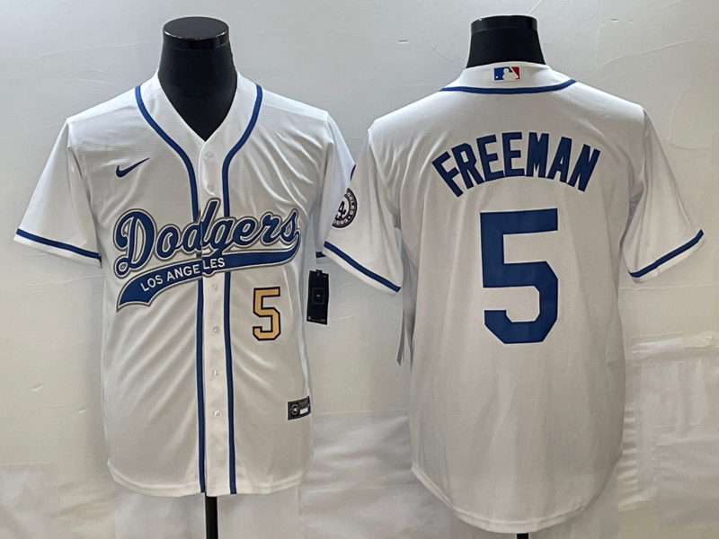 Men's Los Angeles Dodgers #5 Freddie Freeman Number White Cool Base Stitched Baseball Jersey