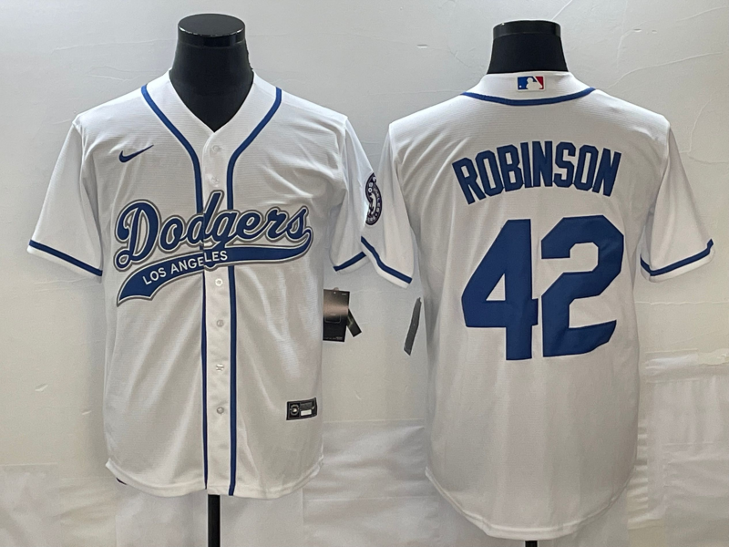 Men's Los Angeles Dodgers #42 Jackie Robinson White With Patch Cool Base Stitched Baseball Jersey