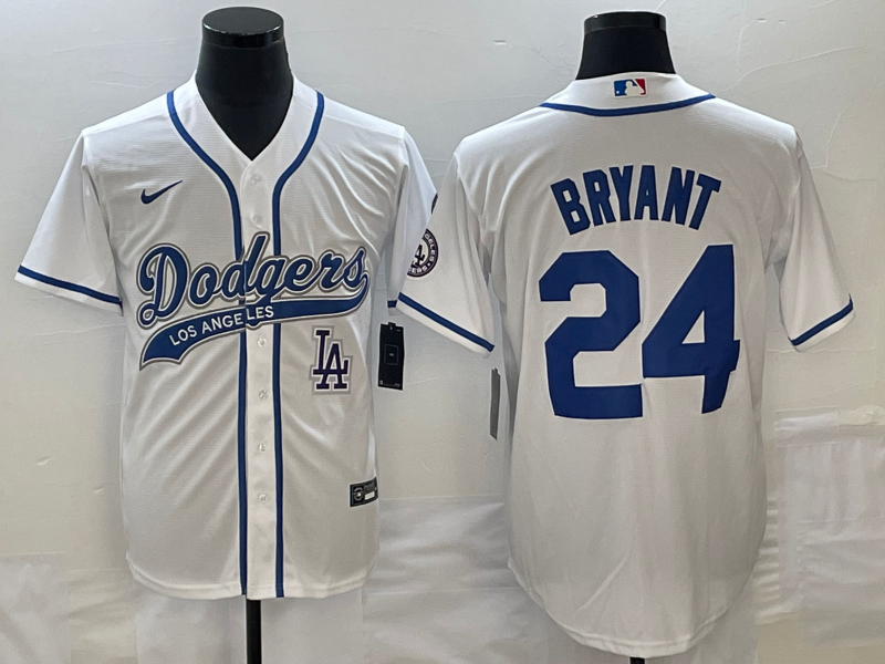 Men's Los Angeles Dodgers #24 Kobe Bryant White With Patch Cool Base Stitched Baseball Jersey1