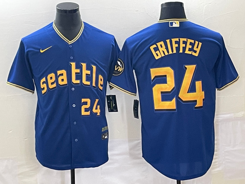 Men's Seattle Mariners #24 Ken Griffey Number Blue 2023 City Connect Cool Base Stitched Jersey