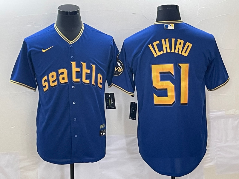 Men's Seattle Mariners #51 Ichiro Suzuki Blue 2023 City Connect Cool Base Stitched Jersey