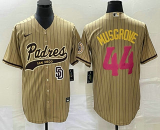 Men's San Diego Padres #44 Joe Musgrove Tan Pinstripe 2023 City Connect Cool Base Stitched Jersey