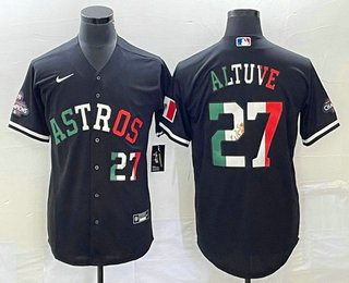 Men's Houston Astros #27 Jose Altuve Number Mexico Black Cool Base Stitched Baseball Jersey