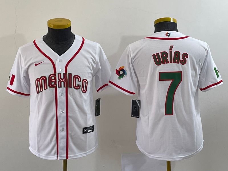 Youth Mexico Baseball #7 Julio Urias 2023 Red World Baseball Classic Stitched Jersey1