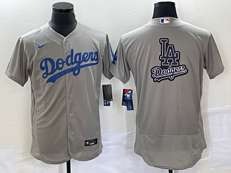 Men's Los Angeles Dodgers Gray Team Big Logo Flex Base Stitched Baseball Jersey 1