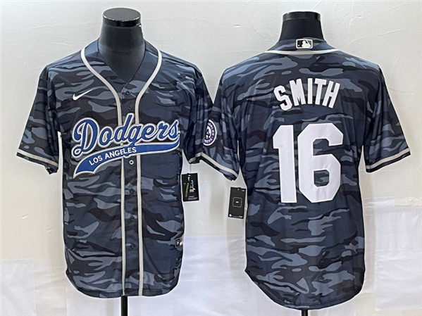 Men's Los Angeles Dodgers #16 Will Smith Gray Camo Cool Base With Patch Stitched Baseball Jersey