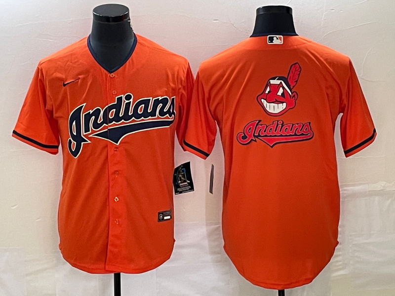 Men's Cleveland Guardians Orange Team Big Logo Cool Base Stitched Jersey