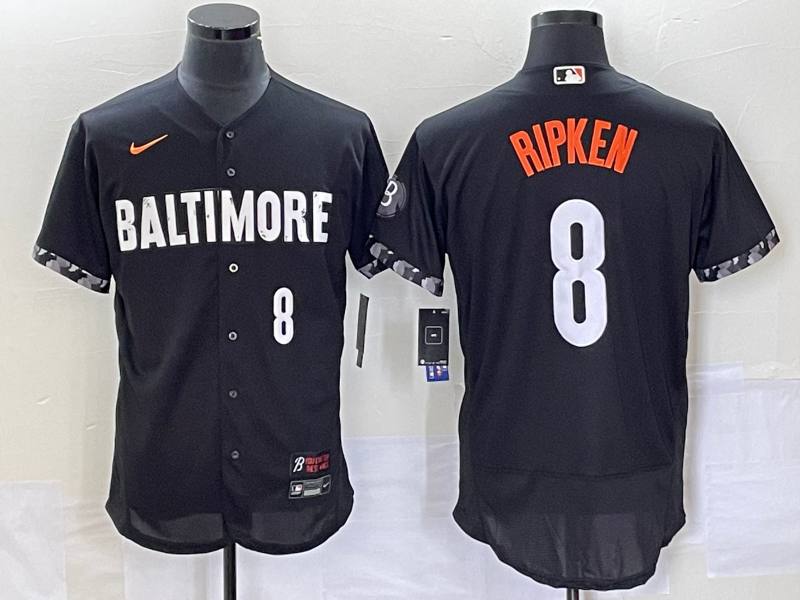 Men's Baltimore Orioles #8 Cal Ripken Jr Number Black 2023 City Connect Flex Base Stitched Jersey