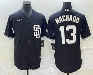 Men's San Diego Padres #13 Manny Machado Black 2023 Cool Base Stitched Jersey 1