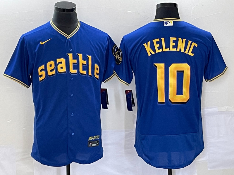 Men's Seattle Mariners #10 Jarred Kelenic Blue 2023 City Connect Flex Base Stitched Jersey