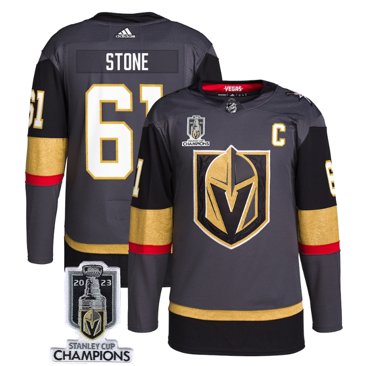 Men's Vegas Golden Knights #61 Mark Stone Gray 2023 Stanley Cup Champions Stitched Jersey