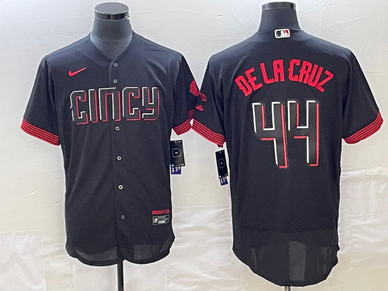 Men's Cincinnati Reds #44 Elly De La Cruz Black 2023 City Connect Cool Base Stitched Jersey