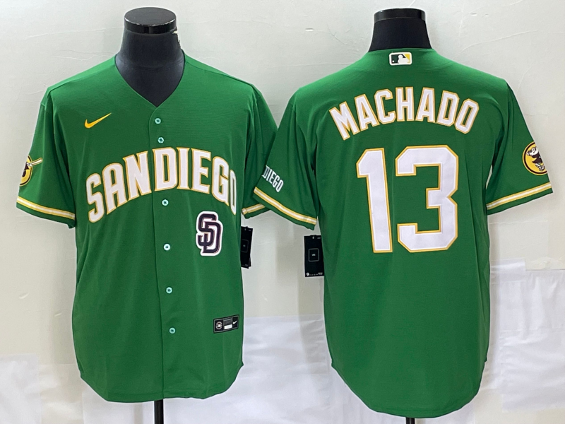 Men's San Diego Padres #13 Manny Machado Green Cool Base Stitched Baseball Jersey 1