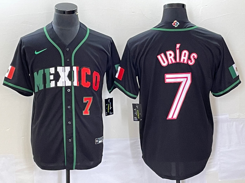 Men's Mexico Baseball #7 Julio Urias Number 2023 Black White World Classic Stitched Jersey1