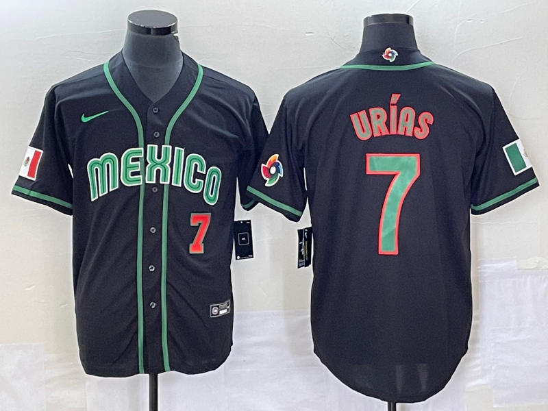 Men's Mexico Baseball #7 Julio Urias Number 2023 Black World Classic Stitched Jersey5