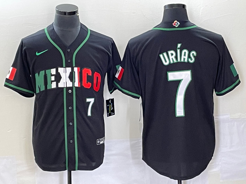 Men's Mexico Baseball #7 Julio Urias Number 2023 Black White World Classic Stitched Jersey5