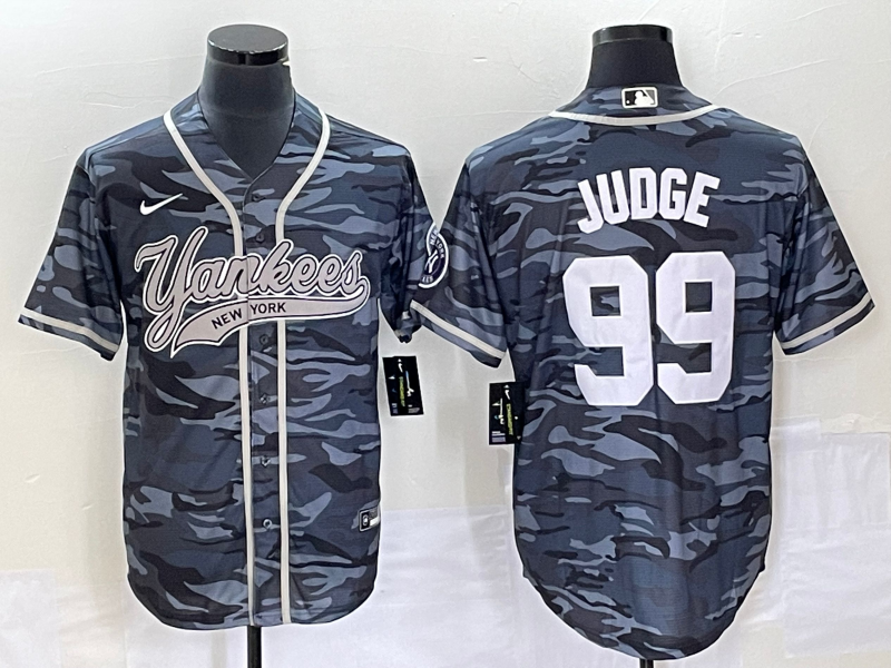 Men's New York Yankees #99 Aaron Judge Grey Camo Cool Base With Patch Stitched Baseball Jersey