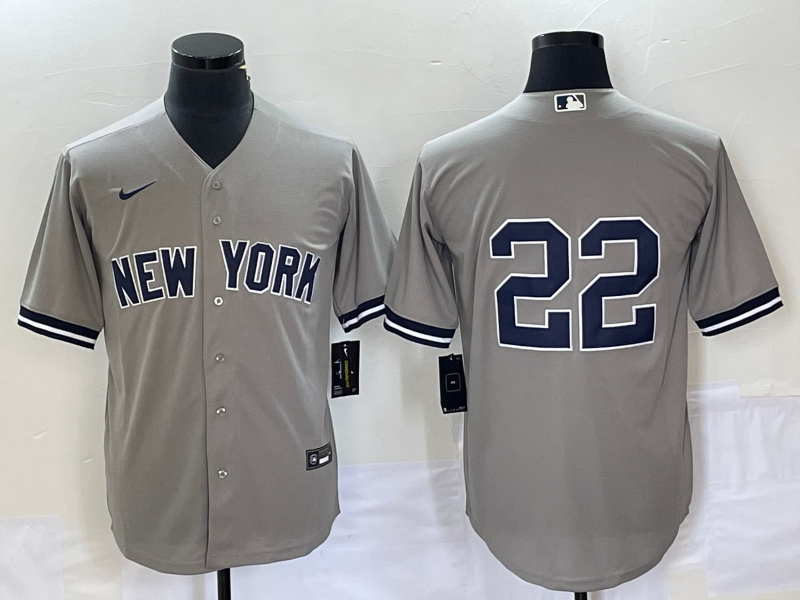 Men's New York Yankees #22 Harrison Bader No Name Grey Cool Base Stitched Baseball Jersey