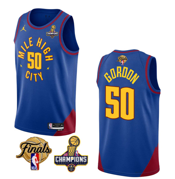 Men's Denver Nuggets #50 Aaron Gordon Blue 2023 Nuggets Champions Patch And Finals Patch Statemenr Edition Stitched Basketball Jersey